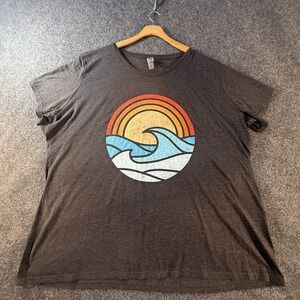 Instant Message Womens Plus 3XW Gray Retro Sunset Wave Graphic T Shirt